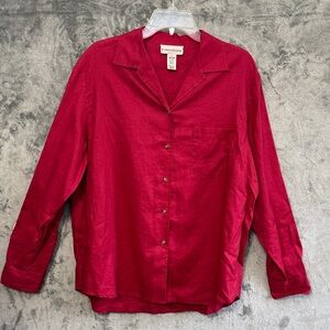 Evan Picone Women's Lg red Button-Up Blouse 100% Linen long sleeve